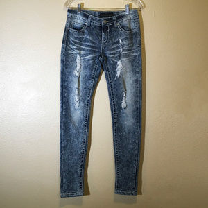 Twenty One Black Skinny Jeans Distressed Acid Wash